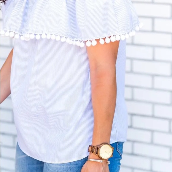 Forever 21 Blue and White Off-Shoulder Tunic - Picture 4 of 11